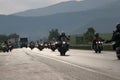 Group of motocycle riders on the road in the beginning of moto season Ã¢â¬â near by Sofia, Bulgaria, may 14, 2008